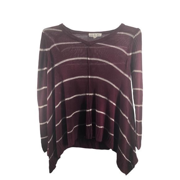 Pink Rose Burgundy White Striped Pullover V-Neck Sweater Women's Size Small - Picture 1 of 4